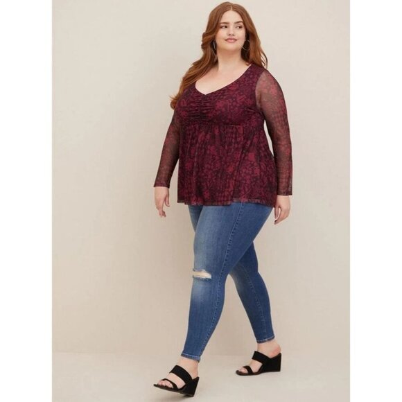 Torrid 4 Disney Villains Queen of Hearts Top 4X Long Sleeve Cinch Front Mesh - Picture 2 of 9